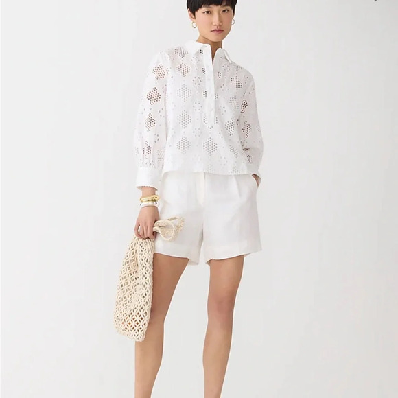 NWT J. Crew Blue Long Sleeve Popover Eyelet Top - Picture 6 of 6